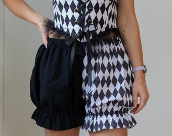Bloomer arlequin noir pour tenue de cirque vintage