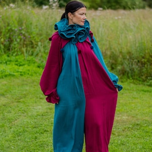 Bordo Dark petrol Circus Clown costume Adult Unisex Suite Vintage Pierrot Jester Halloween Cosplay Jumpsuit