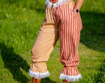 Clown pants Vintage Red stripes Harlequin Circus Outfit  Halloween  Renfaire Cosplay Pierrot  Fantasy costume