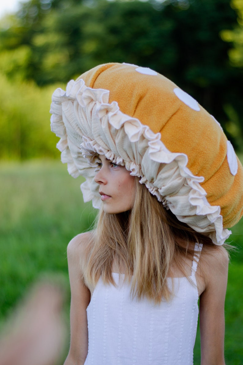 Ochre Yellow Mushroom hat Fly agaric hat Toadstool hat Kids Adults Halloween costume Woodland Kids costume Cosplay Toad image 7