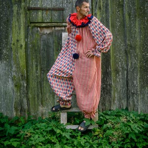 Deluxe Patchwork Clown Costume Male Adult Yellow Blue