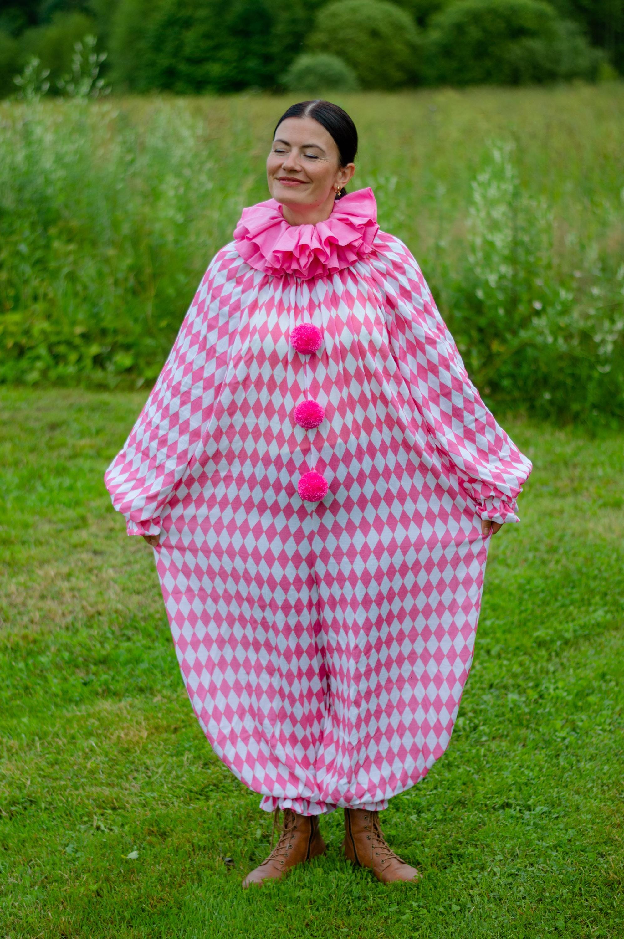 adult pink pastel clown dress costume Cotton Candy Clown Dress Costume, Multi, Small