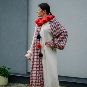 Clown Kostüm Erwachsene Unisex Anzug Vintage Rot und Blau Harlekin Zirkus Halloween Cosplay Overall Geburtstagsparty Fotoshooting