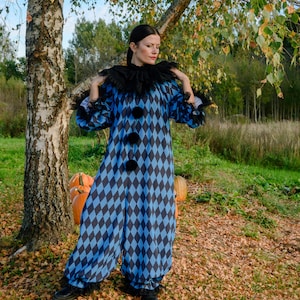 Royal Clown costume Adult Unisex Vintage Aqua blue  Circus Suite costume Halloween Cosplay Jumpsuit Birthday party