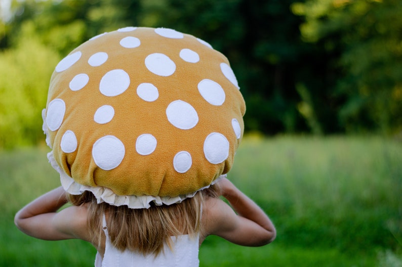 Ochre Yellow Mushroom hat Fly agaric hat Toadstool hat Kids Adults Halloween costume Woodland Kids costume Cosplay Toad image 1