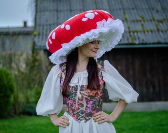 Mushroom hat Large Fly agaric hat Toadstool Red hat Kids Adults Halloween costume Woodland Kids costume Cosplay Renfaire Cottagecore