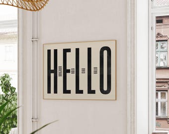 Hallo muurkunstprint, decor hal, bord portiek, housewarmingcadeau, moderne typografieprint, kunst aan de muur woonkamer, minimalistisch interieur