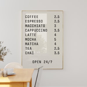 Impressão de quadro de pinos de menu CAFE - Menu de café - Arte de parede de cozinha