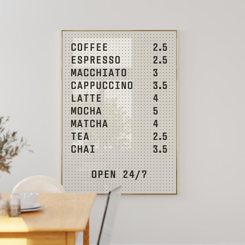 CAFE Menu Peg Board Print