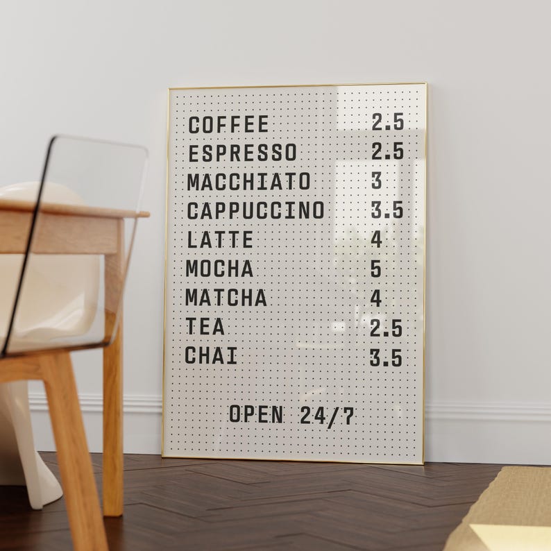 CAFE Menu Peg Board Print