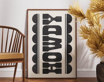 HOWDY - Lámina de pared - Sala de estar - Lámina para pasillo - Arte Rodeo Americana