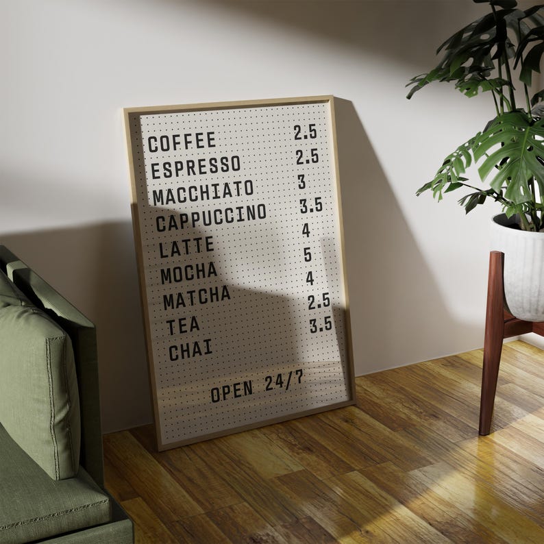 CAFE Menu Peg Board Print