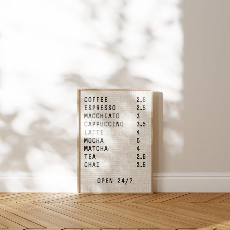 CAFE Menu Peg Board Print