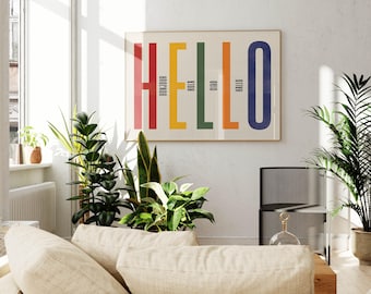 Hallo muurkunstprint, decor hal, bord portiek, housewarmingcadeau, moderne typografieprint, kunst aan de muur woonkamer, minimalistisch interieur