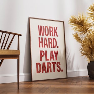 Work Hard Play Darts - Wall Print - Home Bar - Games Room - Bar - Darts Art Print