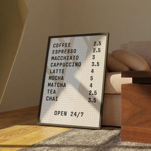CAFE Menu Peg Board Print