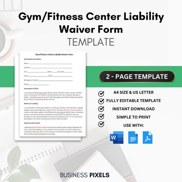 Printable Gym Liability Waiver Form Template | Editable in Google Docs  and Microsoft Word | Letter + A4 Sizes | Fitness Center Liability