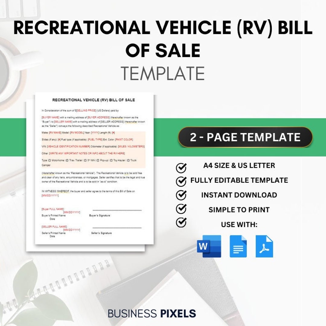 Printable Rv 4 Square Sales Template.pdf Printable RV Bill of Sale Form Template Editable in Microsoft Word and ...
