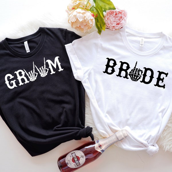 Bride & Groom Shirt, Halloween Wedding Shirt, Halloween Engaged Shirt, Halloween Couple Shirts, Bachelorette Party Shirt, Bridal Party Gifts