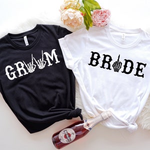 Gothic Bride & Groom Engaged Shirt, Till Death Tee Engagement Gift, Halloween Wedding Shirt, Goth Wedding, Edgy Bachelorette, Matching Shirt