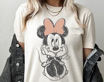 Disney Minnie Mouse Classic Sketch Cute Vintage Portrait T-Shirt, Mickey And Friends Tee, WDW Magic Kingdom Disneyland Family Vacation Gift