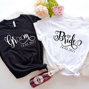 Bride and Groom Shirts, Wedding Party Shirts, Bachelorette Party Shirt, Couple Matching Shirt, Wifey and Hubby Shirt, Honeymoon Shirt, Bride image 1