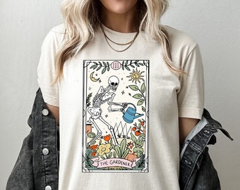 The Gardener Tarot T-Shirt, Gardening Shirt, Tarot Card Shirt, Plant Lovers Gift, Gardening Gift, Skeleton Gardener Tarot Shirt, Garden Gift