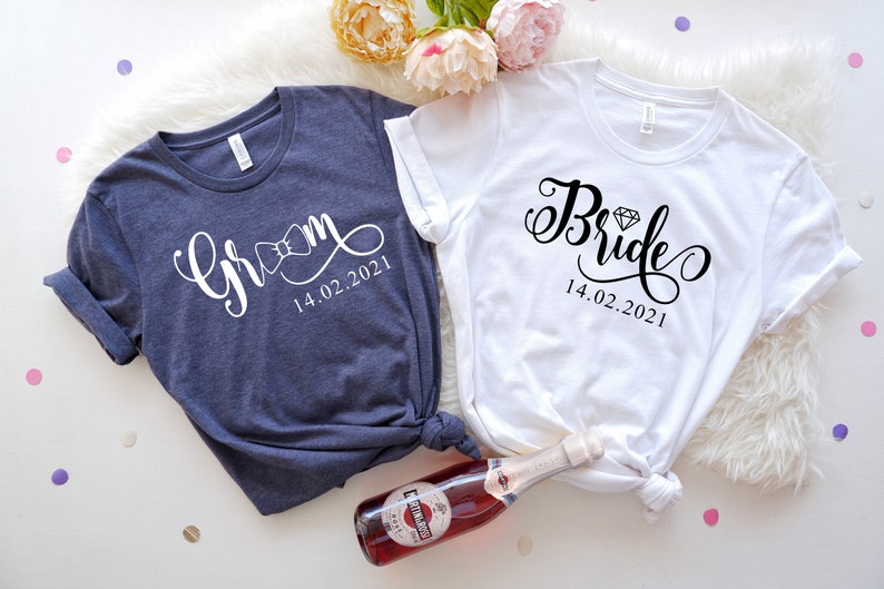 Bride and Groom Shirts, Wedding Party Shirts, Bachelorette Party Shirt, Couple Matching Shirt, Wifey and Hubby Shirt, Honeymoon Shirt, Bride image 2