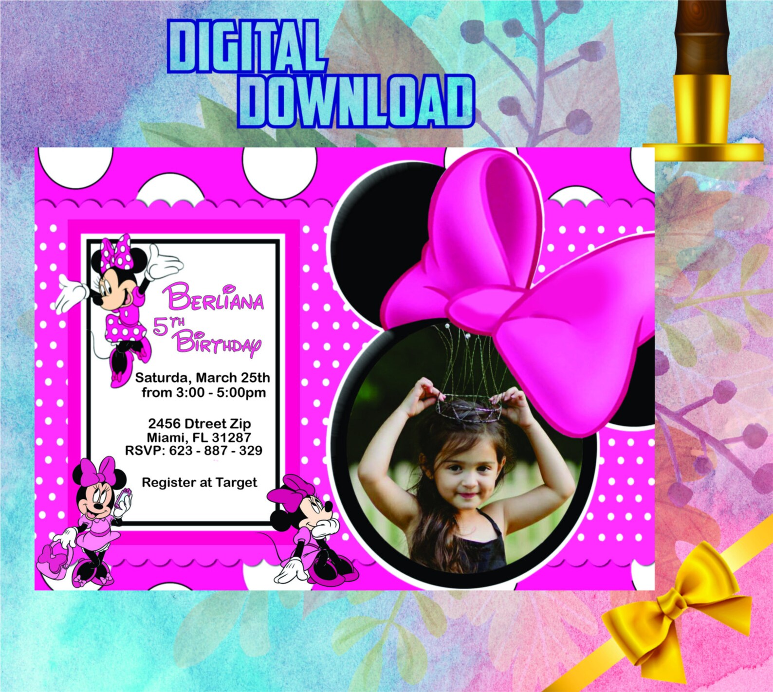 Minnie Mouse Invitation, Minnie Mouse Birthday Party, Minnie Mouse