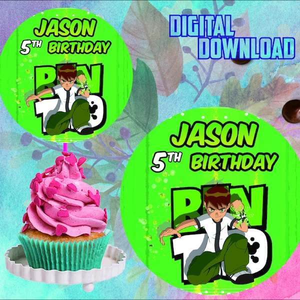 Ben 10 Cupcake Toppers, Ben 10 Fiesta de Cumpleaños, Ben 10 Cumpleaños, Ben 10 Fiesta, Archivo Digital Solamente