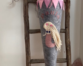 Handmade felt mermaid school cone now also in pastel