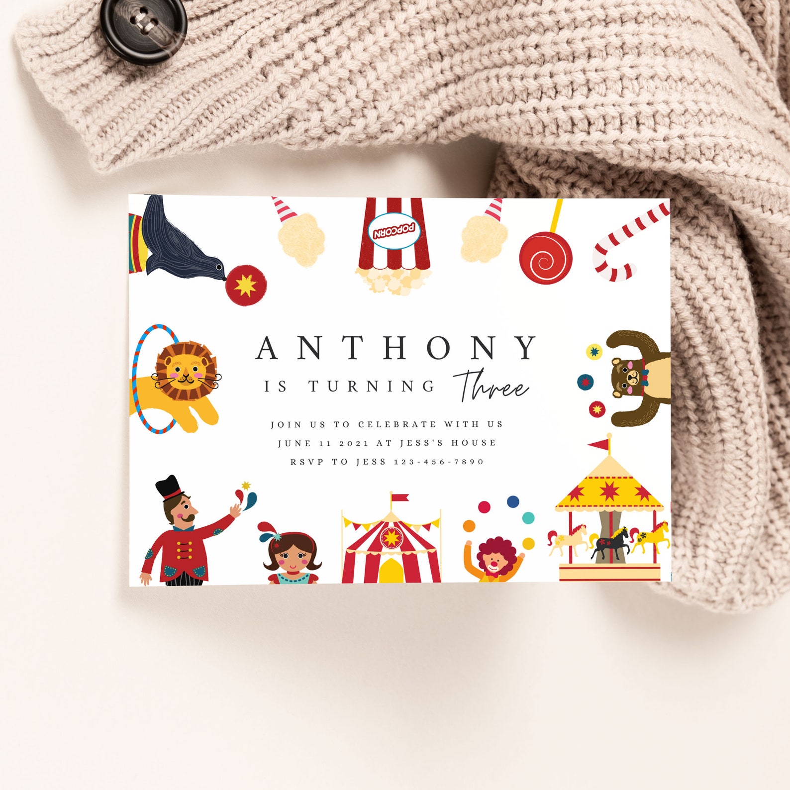 Editable Circus Birthday Party Invitation Tempalte Decoration Etsy