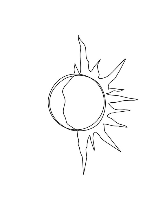 Sun Line Drawing Print Etsy