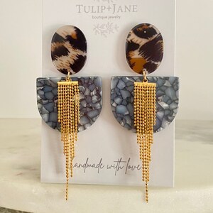 Fun Statement Earrings | 18K Gold Funky Acrylic Earrings | Unique Handmade Earrings | Resin Earrings | Geometric Earrings