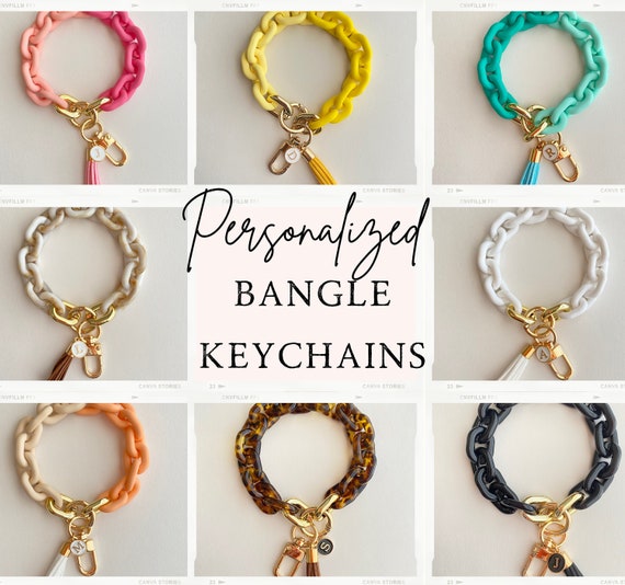 Custom Wristlet Keychain Personalized Acrylic Bangle Key Etsy