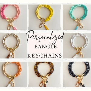 Custom Wristlet Keychain | Personalized Acrylic  Bangle Key Ring | Bracelet Key Chain | Cute Tassel Keychain | Resin Keychain