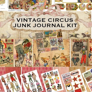 HUGE VINTAGE CIRCUS Junk Journal Kit Pages Pockets Ephemera Amazing Photos Clowns Printable Digital Antique Vintage Clip Art & Collage