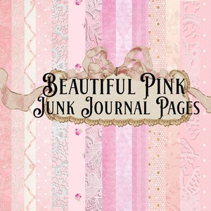 BEAUTIFUL PINK Junk  Journal PAGES  Watercolor Lace Roses Gingham Polkadots textured Shabby Chic Pretty Digital Paper Instant Download