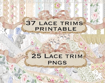 BELLE GARNITURE DE DENTELLE Bundle Imprimable et Pngs vintage Crochet Dentelle Pétoncle Oeillet Roses Téléchargement Numérique Décorer Scrapbook Journal Pages