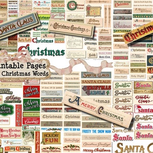 VINTAGE KERSTWOORDEN Bundel 7 pagina's met afdrukbare woorden