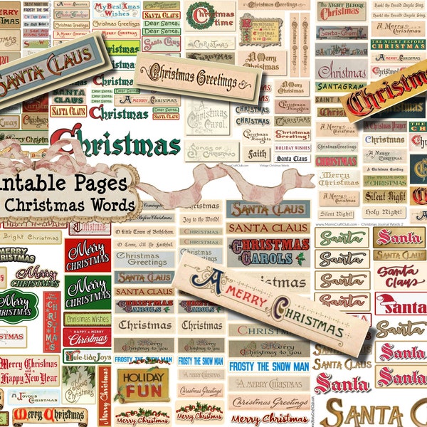 VINTAGE CHRISTMAS WORDS Bundle 7 Pages of Printable words