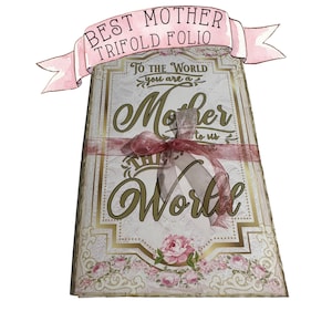 BEST MOTHER FOLIO Journal à trois volets chargé d'articles pour maman. Cartes Recettes Avec Enveloppes Belle Écriture Manuscrite Française Or Rose