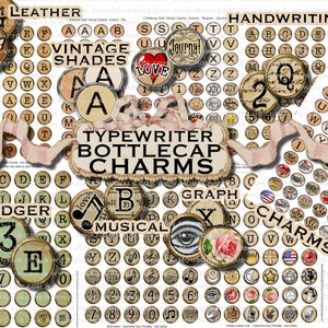 BOTTLECAP CHARMS VINTAGE Typewriter Keys Make Jewelry Junk Journal Charms Ornaments & Pendants