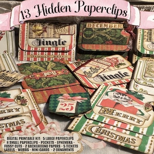 Kit di GRAFFE NASCOSTE DI NATALE, grande, piccolo con tasche, effimere, tagli elaborati, biglietti, etichette, parole, biglietti e ornamenti, regalo super facile