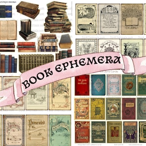 BOOK LOVERS JOURNAL Printable Digital Kit 61 Pages Ephemera Pockets Tags Labels Words Quotes Huge Library Vintage Scrapbook Bundle image 5