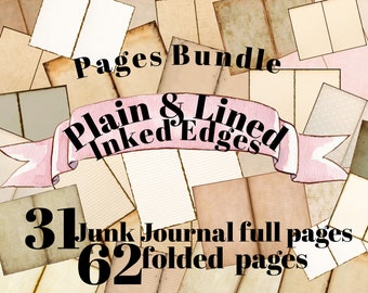 INKED edges JOURNAL PAGES Huge Bundle Blank and Lined Distressed Antique Vintage Junk Journal Scrapbook Digital Printable Paper Ephemera