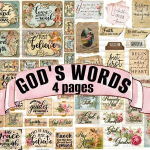 GOD&#39;S WORDS 4 PAGES Bible Junk Journal Scripture Prayer Journaling Religious Verse Inspirational Devotional Ephemera Church Jesus Download