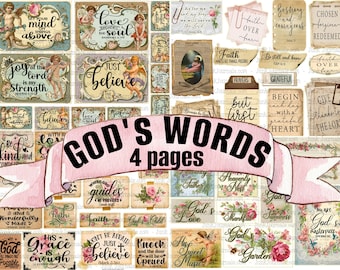 GOD'S WORDS 4 PAGES Bible Junk Journal Scripture Prayer Journaling Religious Verse Inspirational Devotional Ephemera Church Jesus Download