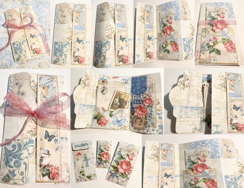 EASY TRIFOLD FOLIO Junk Journal Insert Vintage Blue Digital Kit Loaded ...