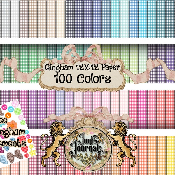 GINGHAM 100 COLORS 12X12 Paper or Backgrounds Instant digital Download Bundle Great for Everything Baby, Country, Shabby Chic Junk Journals